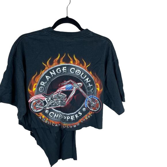 Vintage Orange County Choppers Flame Graphic Black Cropped Biker Tee Shirt XL - Picture 5 of 7